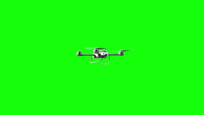Drone white color flying move towards camera then move out to the side On Green Screen. 3D Render. Royalty-Free Stock Footage #1105189751
