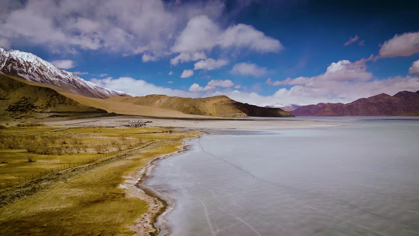 Frozen Serenity: Aerial View of Pangong Lake