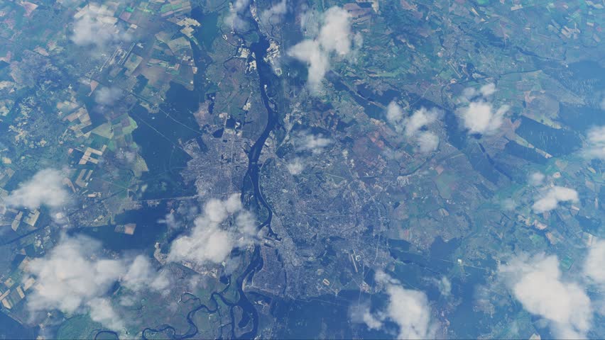 3D - Daytime high altitude aerial shot of the city of Kyiv. Ukraine