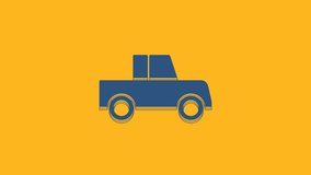 Blue Car icon isolated on orange background. Front view. 4K Video motion graphic animation .