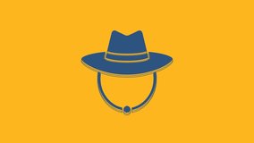 Blue Western cowboy hat icon isolated on orange background. 4K Video motion graphic animation .
