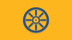 Blue Old wooden wheel icon isolated on orange background. 4K Video motion graphic animation .