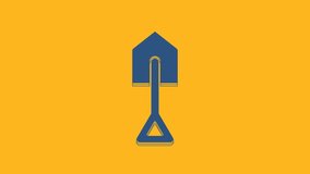 Blue Shovel icon isolated on orange background. Gardening tool. Tool for horticulture, agriculture, farming. 4K Video motion graphic animation .