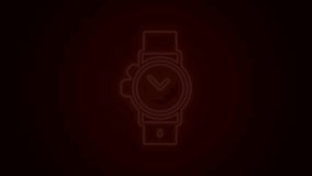 Glowing neon line Wrist watch icon isolated on black background. Wristwatch icon. 4K Video motion graphic animation.
