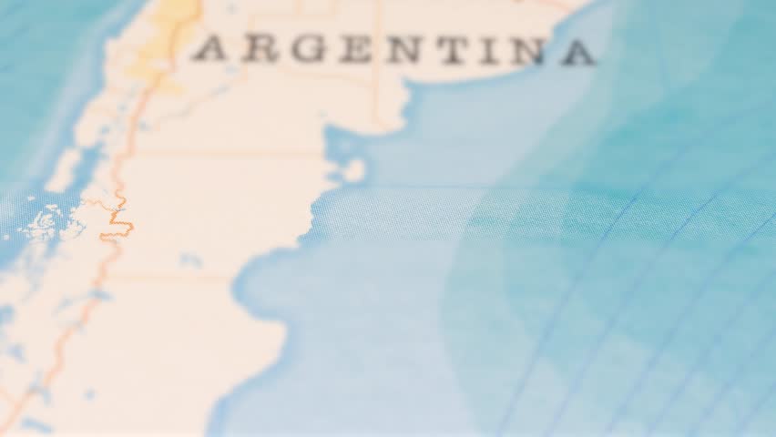 Argentina in Focus on a Tilted Map.