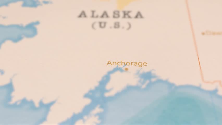 Alaska in Focus on a Tilted Map.
