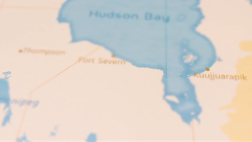 Hudson Bay in Focus on a Tilted Map.