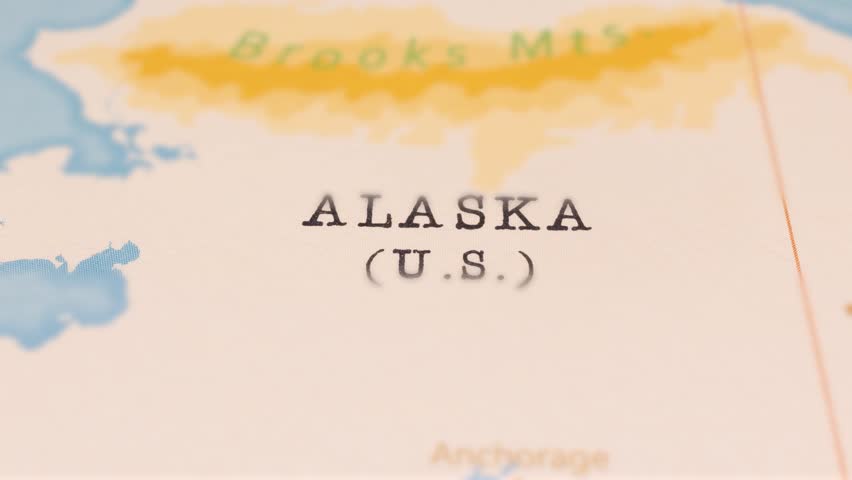 Brooks Mountains in Focus on a Tilted Map.