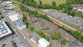 This aerial drone video shows the town of Carlisle in north-west England. Carlisle is famous for the carlisle castle and is located in cumbria. 
