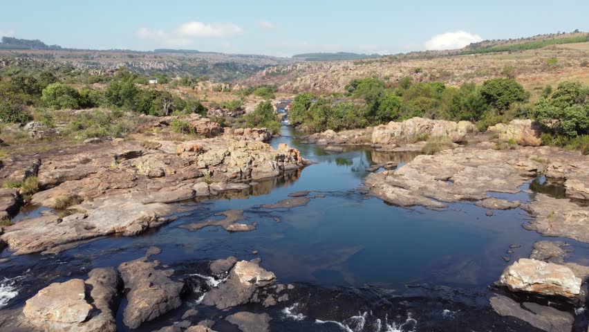 River flowing through Drakensberg Mountain Range South Africa 