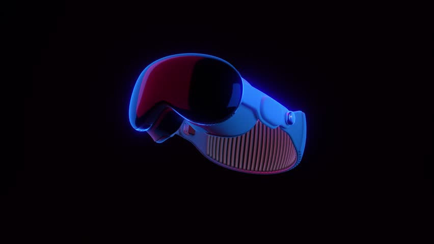  Futuristic VR AR Headset on black Background,products concept in Red and Blue light 3d render Object  Royalty-Free Stock Footage #1105201755