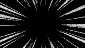 High-speed abstract halftone speed lines overlay animation. Cartoon animated dotted speed lines on an alpha channel background in a seamless loop motion graphics