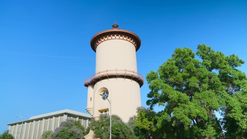 An old water tower in downtown Fresno, California