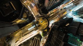 Hyperlapse time-lapse of car traffic on road junction intersection in Hong Kong city downtown. Drone aerial top view fly up. Asian people lifestyle, Asia night life or public transportation concept - Powered by Shutterstock - Get 15% off with code: PIKWIZARD15