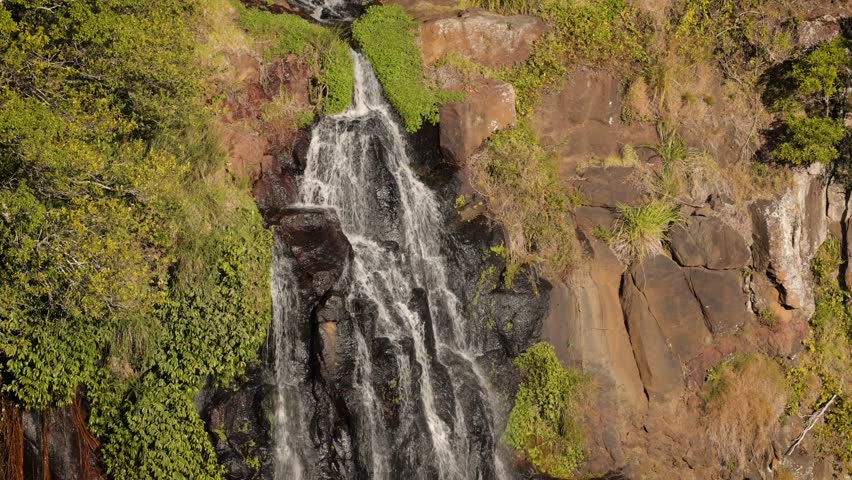 Close view of top of Morans Falls in afternoon light, Lamington National Park, Scenic Rim, Queensland, Australia