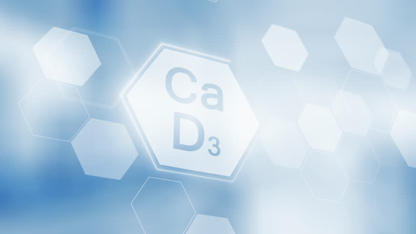 Symbol for the chemical element and mineral Calcium Ca and Vitamin D. Ca D3 complex clean abstract commercial background Royalty-Free Stock Footage #1105213107