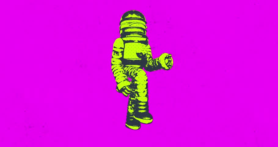 Motion design fun animation. Art collage, magazine style. Suitable for use in vj and misic videos. Crazy robot walks aggressively and dynamically. Royalty-Free Stock Footage #1105215317