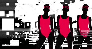 Motion design fun animation. Art collage, magazine style. Suitable for use in vj and misic videos. Girl in a bathing suit dancing with an aggressive grunge effect