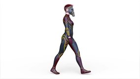 3D rendering of a walking cyber woman