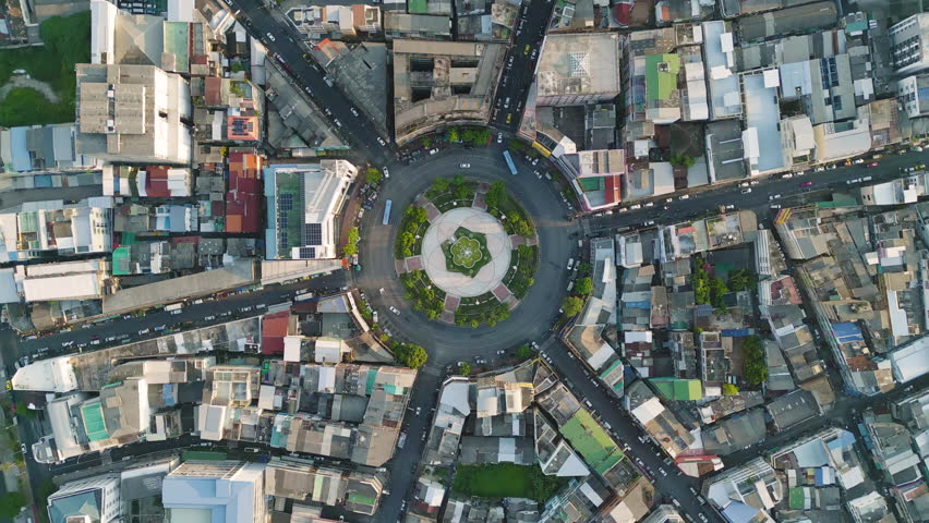 Wongwian Yai roundabout. Aerial view of highway junctions. Roads shape circle in structure of architecture and technology transportation concept. Top view. Urban city, Bangkok, Thailand. Royalty-Free Stock Footage #1105221811
