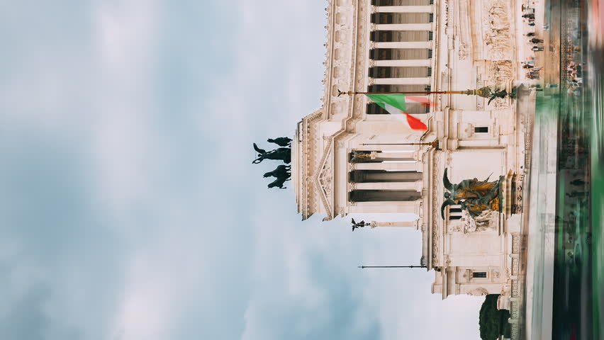 Rome, Italy. Vertical Footage Video Altar Of The Fatherland Built In Honor Of Victor Emmanuel II. II Vittoriano In Summer Day. Bold Colors.
