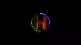  Abstract Neon light orange H text animation. Green and blue round  animation. Black background 4k video.
