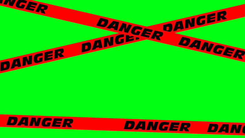 A red ribbon with the inscription DANGER moves on a chroma key background. Three ribbons with the words DANGER on a green background roll from left to right. Endless video. Royalty-Free Stock Footage #1105232673