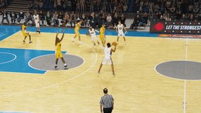 Long TV Broadcast Playback Style Footage of Two International Teams Playing Basketball at a Professional Arena. Both Teams Dribble, Pass the Ball, Score Goals During an Intense Championship Match - Powered by Shutterstock - Get 15% off with code: PIKWIZARD15