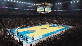 Sold Out Arena with Spectators Watching a National Basketball Tournament Match. Teams Play, Diverse Crowds of Fans Cheer. Sports Channel Live Television Broadcast. Establishing High Wide Angle Footage - Powered by Shutterstock - Get 15% off with code: PIKWIZARD15