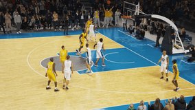 Basketball Association Playoffs: Team Player Dribbles Past Defenders, Makes a Behind-the-Back Pass and Assists a Precise Free-Throw Line Goal. Live Sports Broadcast Playback for Screen Replacement - Powered by Shutterstock - Get 15% off with code: PIKWIZARD15
