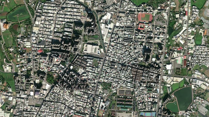 Earth zoom in from space to Bade, Taiwan. Followed by zoom out through clouds and atmosphere into space. Satellite map top down panoramic view. Travel intro