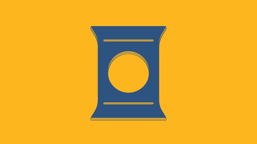 Blue Bag or packet potato chips icon isolated on orange background. 4K Video motion graphic animation .