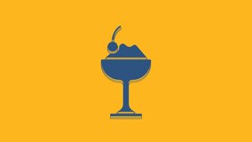Blue Ice cream in the bowl icon isolated on orange background. Sweet symbol. 4K Video motion graphic animation .
