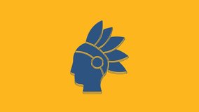 Blue Native American Indian icon isolated on orange background. 4K Video motion graphic animation .