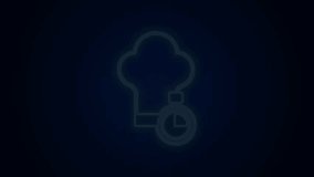 Glowing neon line Chef hat icon isolated on black background. Cooking symbol. Cooks hat. 4K Video motion graphic animation .
