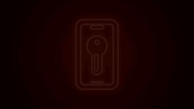 Glowing neon line Smart key icon isolated on black background. 4K Video motion graphic animation.