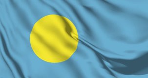 Palau flag, Palau Background, Palau flag waving in the wind. The national flag of Palau, Official colors and Proportion Correctly flag seamless loop animation. 4K video, Closeup.
