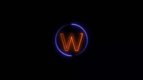  Abstract Neon light orange W text Animation. Blue circle animation. Black background 4k video.
