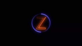  Abstract Neon light orange Z text Animation. Blue circle animation. Black background 4k video.

