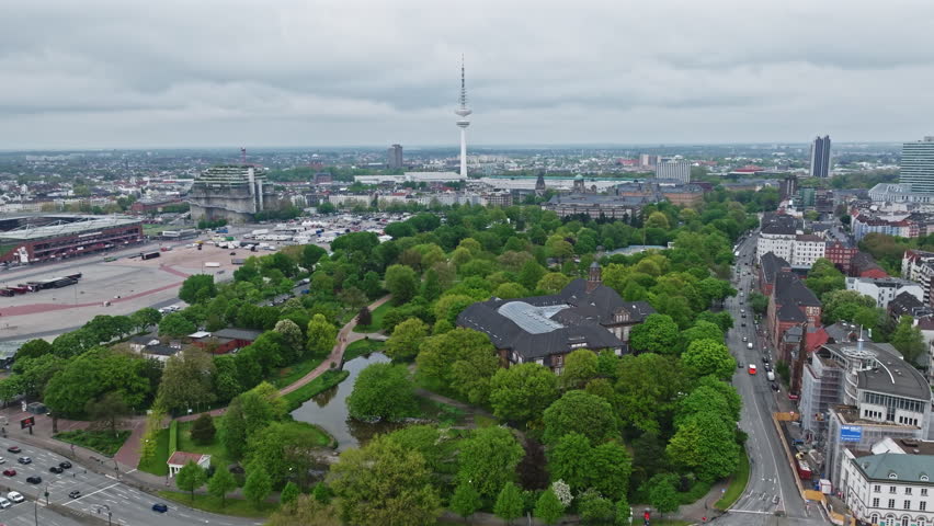 Aerial view of St Pauli district , Hamburg , Germany