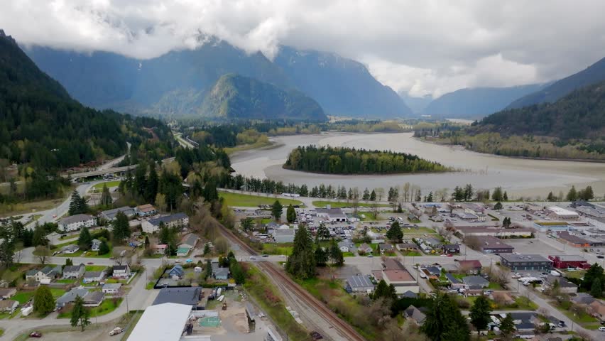Aerial View Of Hope And Greenwood Island On Flooded Fraser River In British Columbia, Canada. Royalty-Free Stock Footage #1105251307