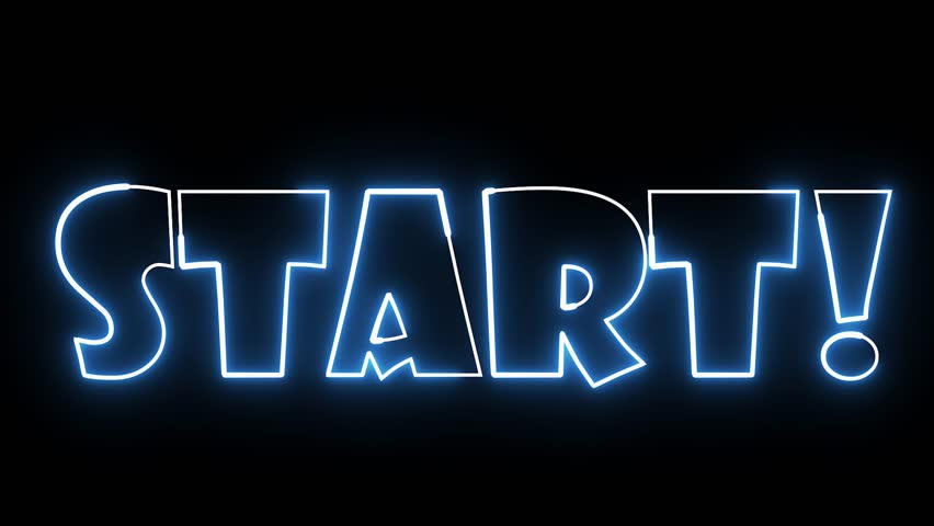 Start text font with light. Luminous and shimmering haze inside the letters of the text Start. 3D Animation.