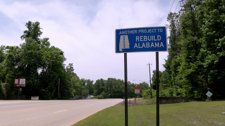 Another Project to Rebuild Alabama construction sign with stable video.