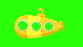 Cartoon animation submarine ship green screen background video