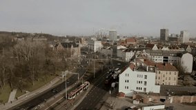 Historic and modern center of Gdansk. Drone video.