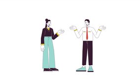 Co workers partnership animation. Animated cartoon colleagues sharing thoughts. Isolated colour flat line 2D characters 4K video footage, white background, alpha channel transparency for web design