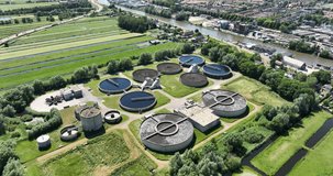 Aerial drone video of a Water treatment plant in Gouda, The Netherlands.
