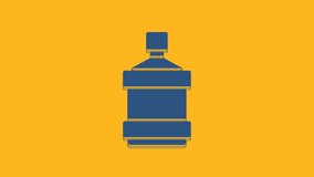 Blue Big bottle with clean water icon isolated on orange background. Plastic container for the cooler. 4K Video motion graphic animation .