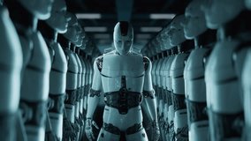 Rise of the Machines Robot Waking Up in a Sea of Robots in Factory - Powered by Shutterstock - Get 15% off with code: PIKWIZARD15