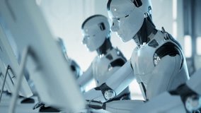 The Digital Revolution Robots Typing in a Futuristic Office Environment - Powered by Shutterstock - Get 15% off with code: PIKWIZARD15